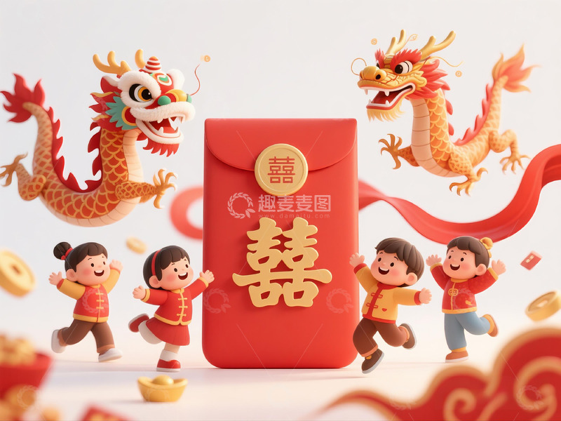 高清大图下载【趣麦麦图】喜庆红包节日装饰插画