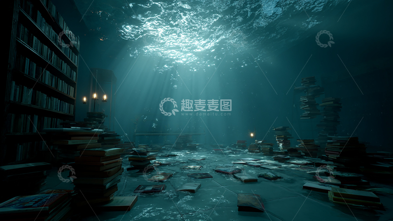 高清大图下载【趣麦麦图】被水淹没的图书馆