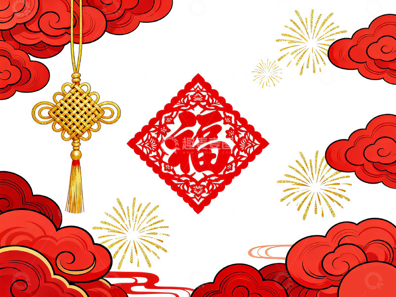 高清大图下载【趣麦麦图】中国红节庆祥云福字装饰设计