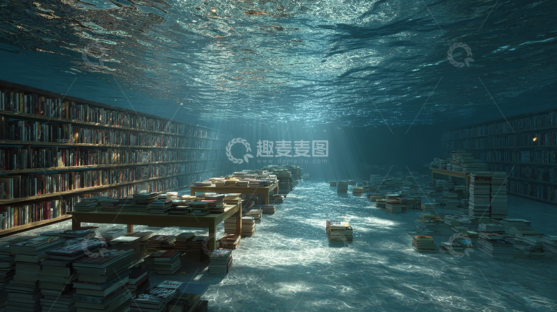 高清大图下载【趣麦麦图】水下书海奇幻场景