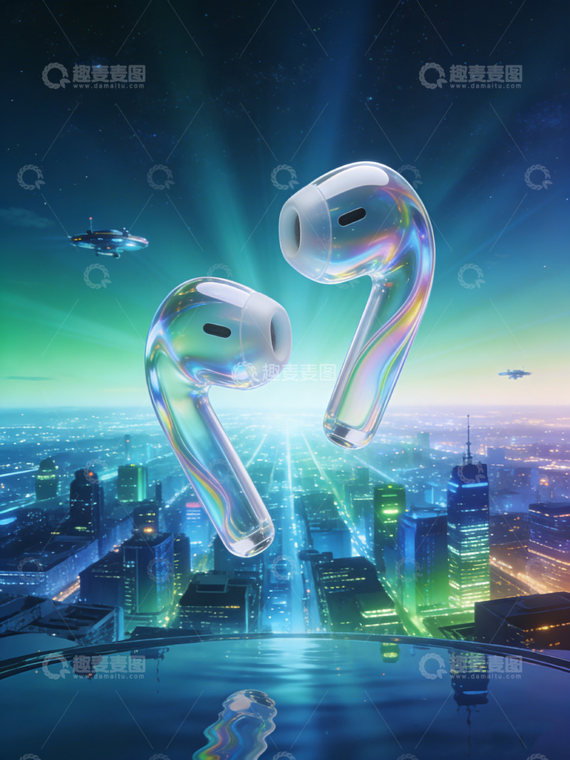 高清大图下载【趣麦麦图】未来感耳机城市夜景图