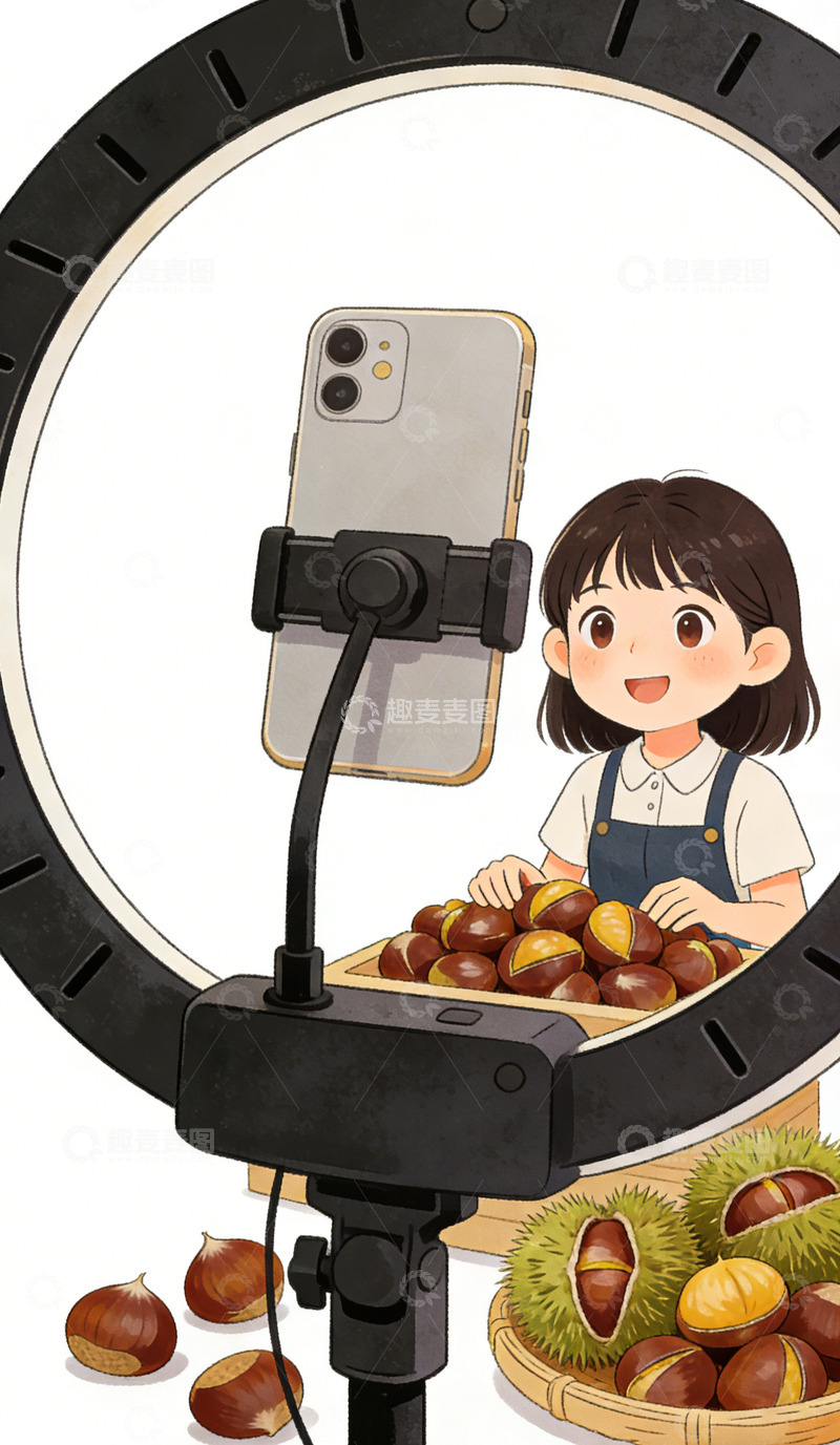 高清大图下载【趣麦麦图】直播销售板栗插画