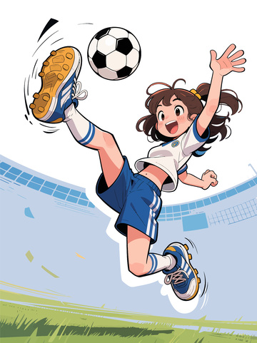 动漫少女踢足球卡通插画