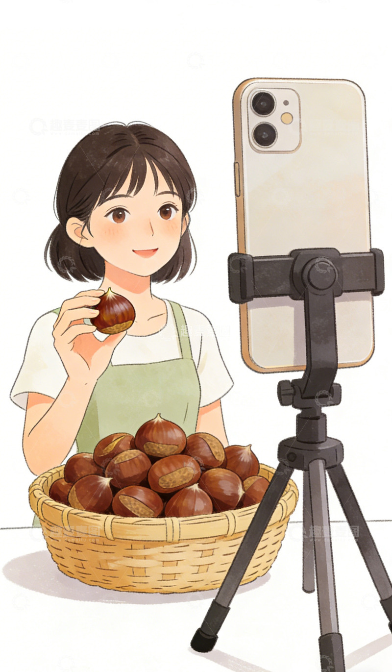 高清大图下载【趣麦麦图】插画风板栗直播营销设计素材