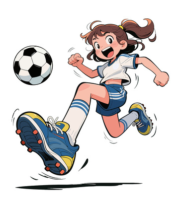 卡通少女踢足球插画