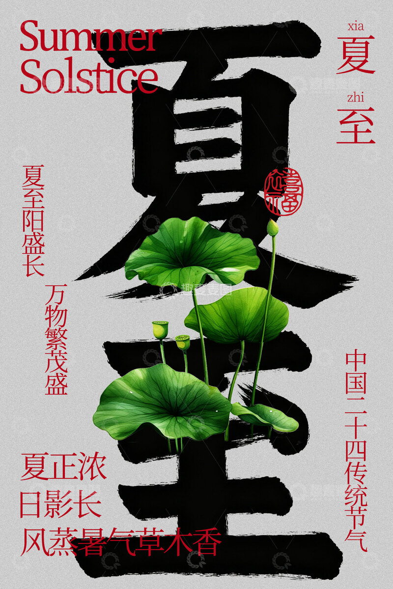 源文件下载【趣麦麦图】夏至节气荷韵悠长海报