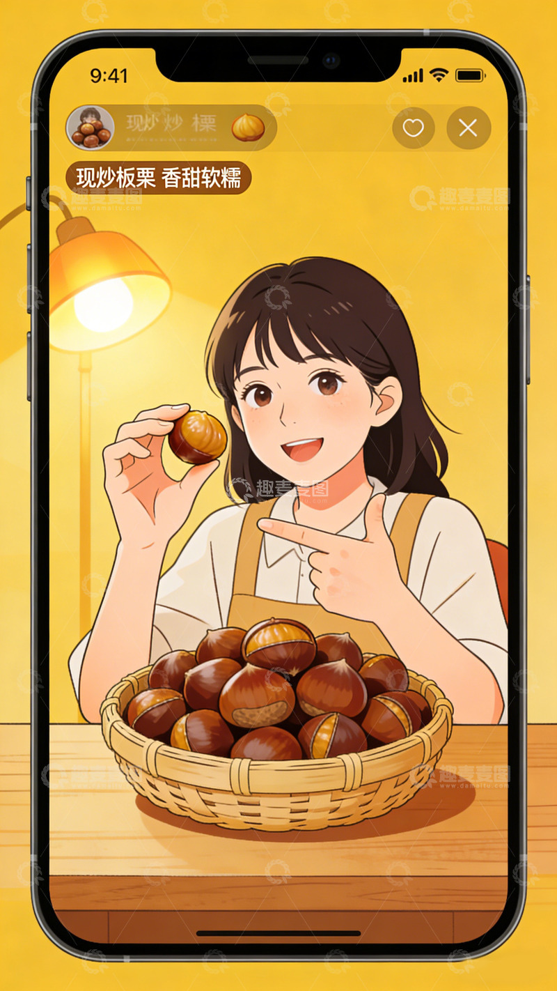 高清大图下载【趣麦麦图】温馨板栗插画宣传页面