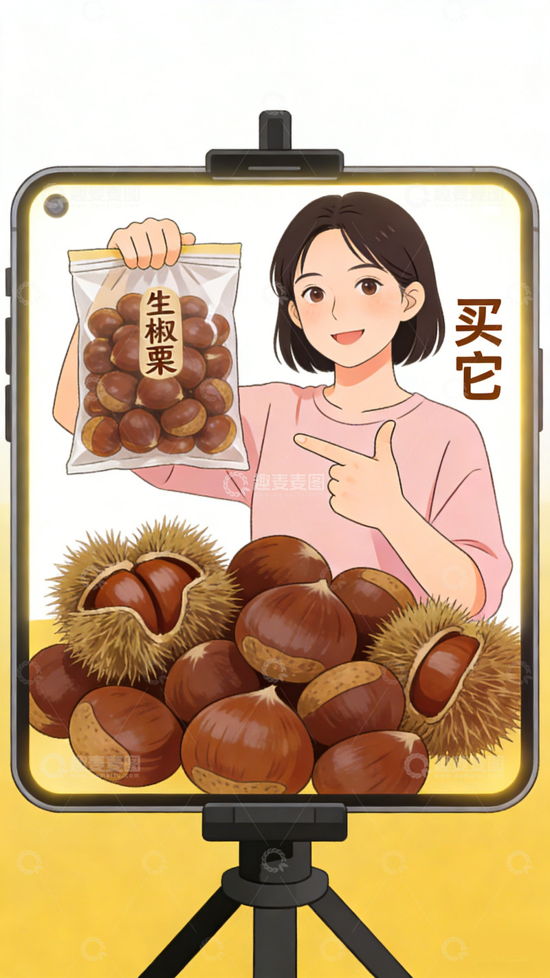 高清大图下载【趣麦麦图】卡通板栗广告宣传插画