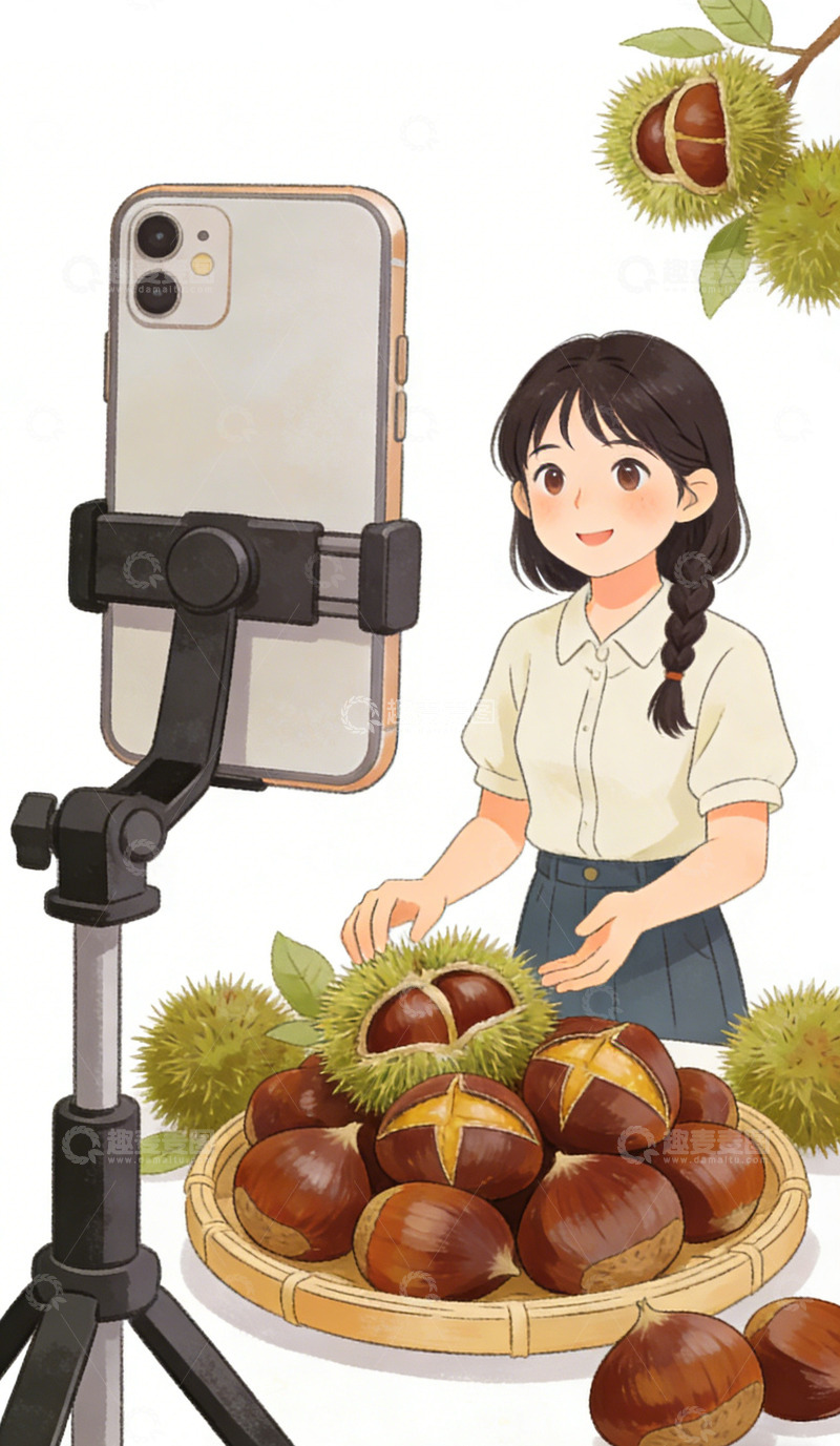 高清大图下载【趣麦麦图】插画风板栗直播营销设计