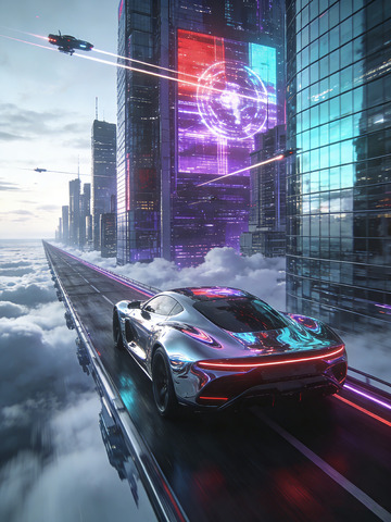 未来科技赛车城市高速路场景