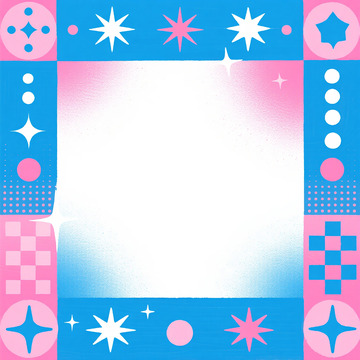 粉蓝撞色几何星星像素风相框