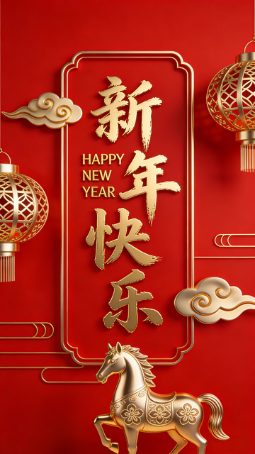 新年祝福金色骏马海报设计