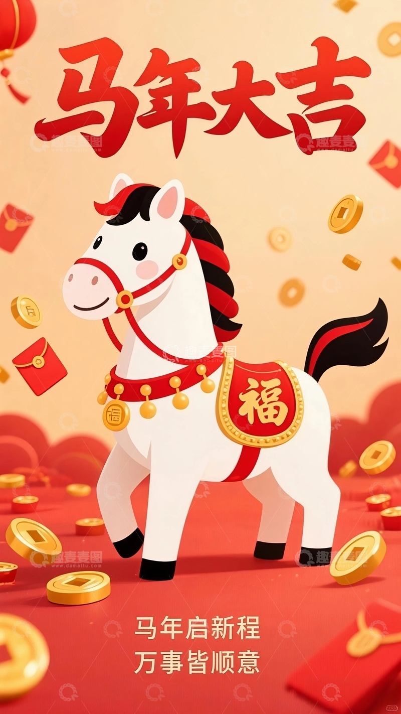 高清大图下载【趣麦麦图】马年大吉素材海报