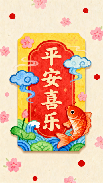 平安喜乐锦鲤送福新春插画