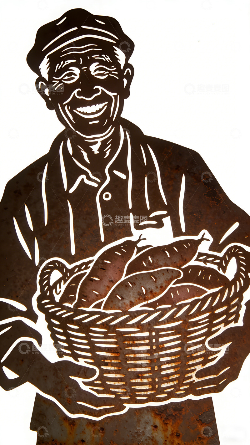 高清大图下载【趣麦麦图】农民笑捧丰收果剪影艺术