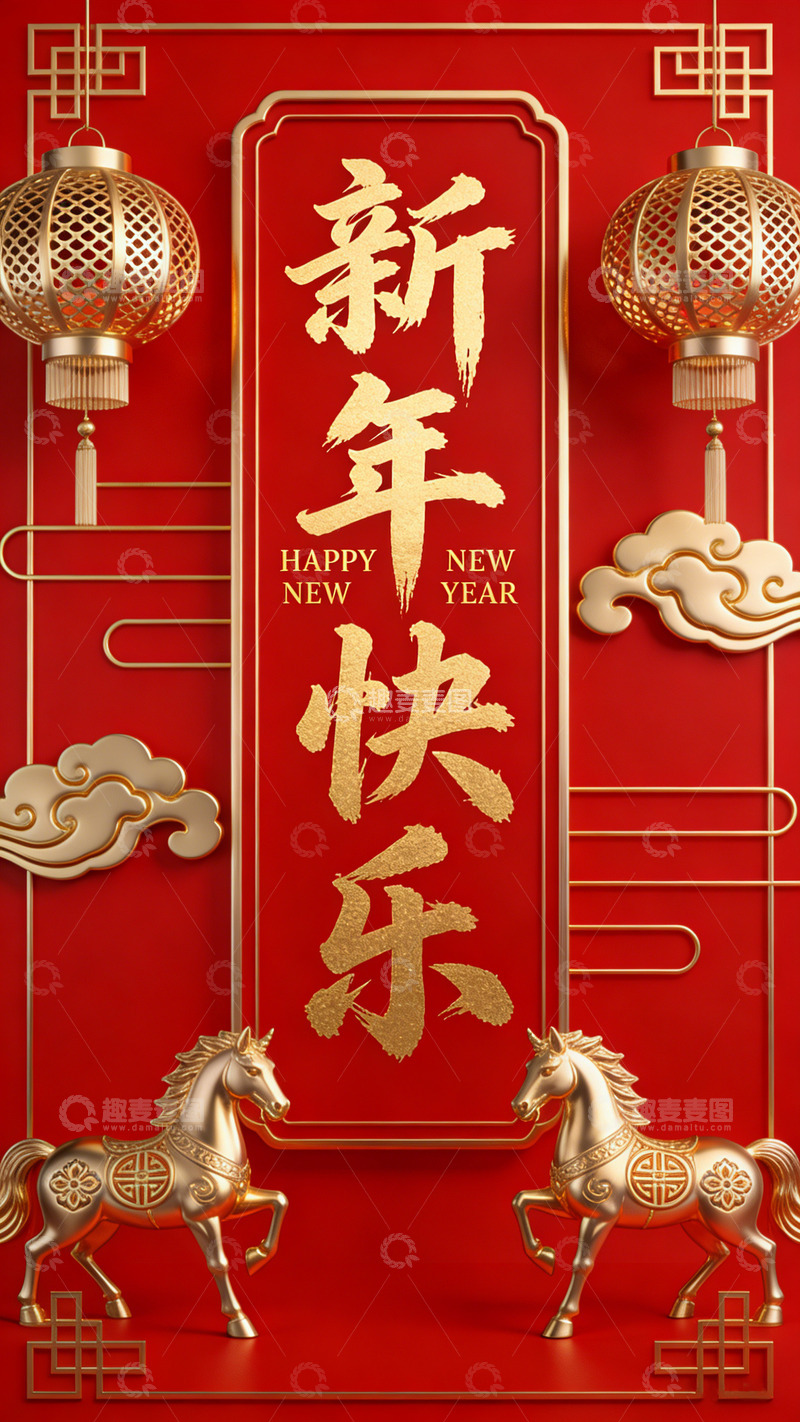 高清大图下载【趣麦麦图】新年快乐喜庆海报设计