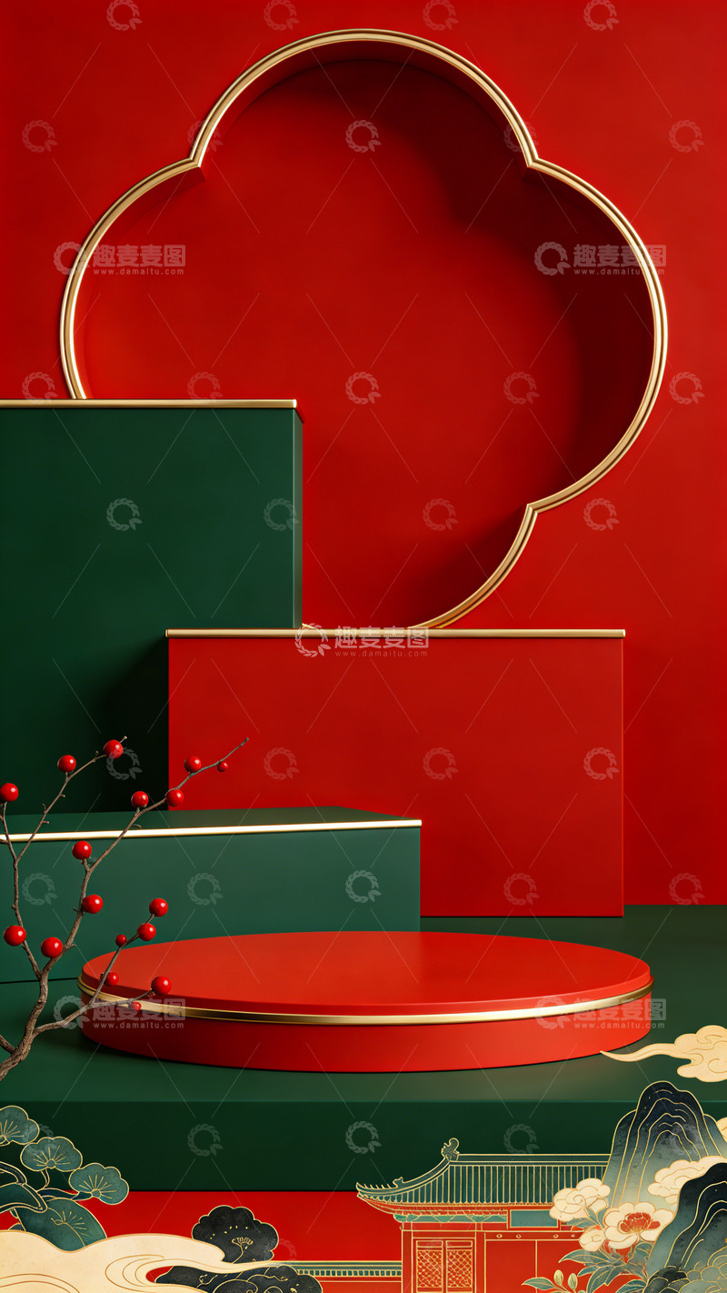 高清大图下载【趣麦麦图】-国潮风节日展示台设计
