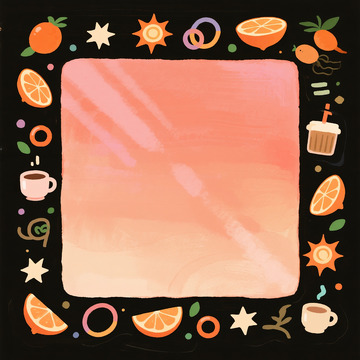 橙香满溢咖啡时光手绘相框