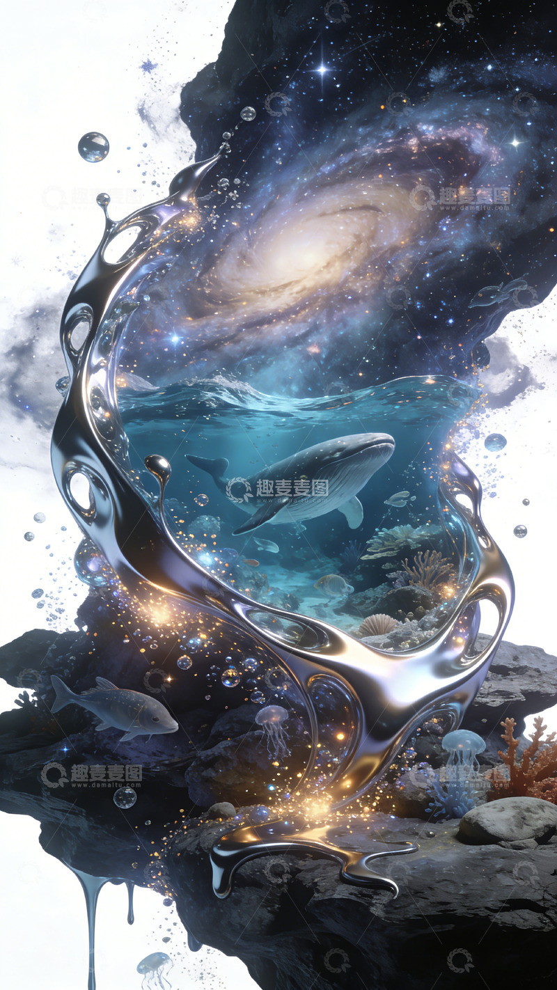 高清大图下载【趣麦麦图】宇宙海洋交融艺术插画