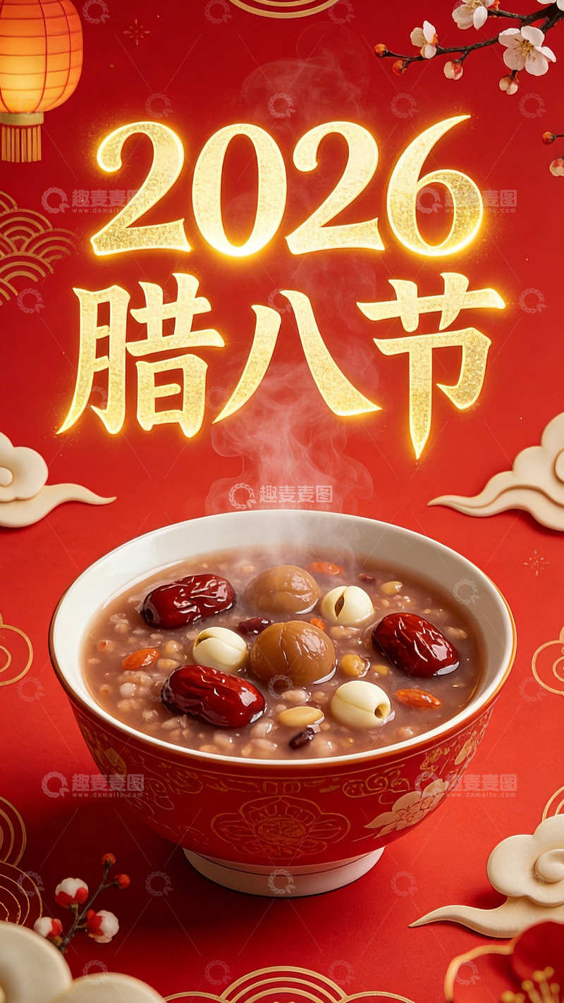 高清大图下载【趣麦麦图】2026年腊八节粥品宣传海报