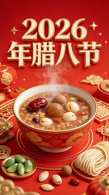2026年腊八节八宝粥喜庆海报