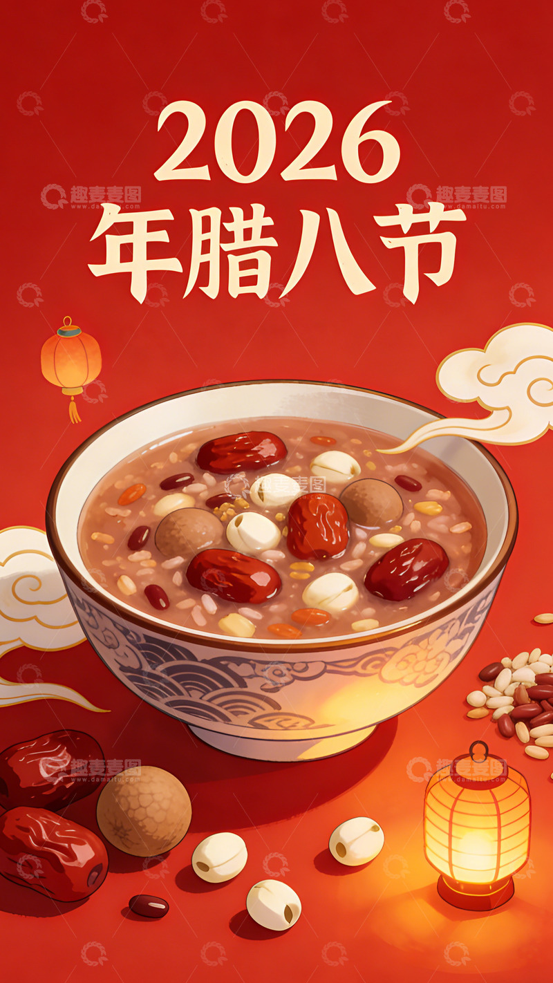 高清大图下载【趣麦麦图】2026年腊八节节日插画