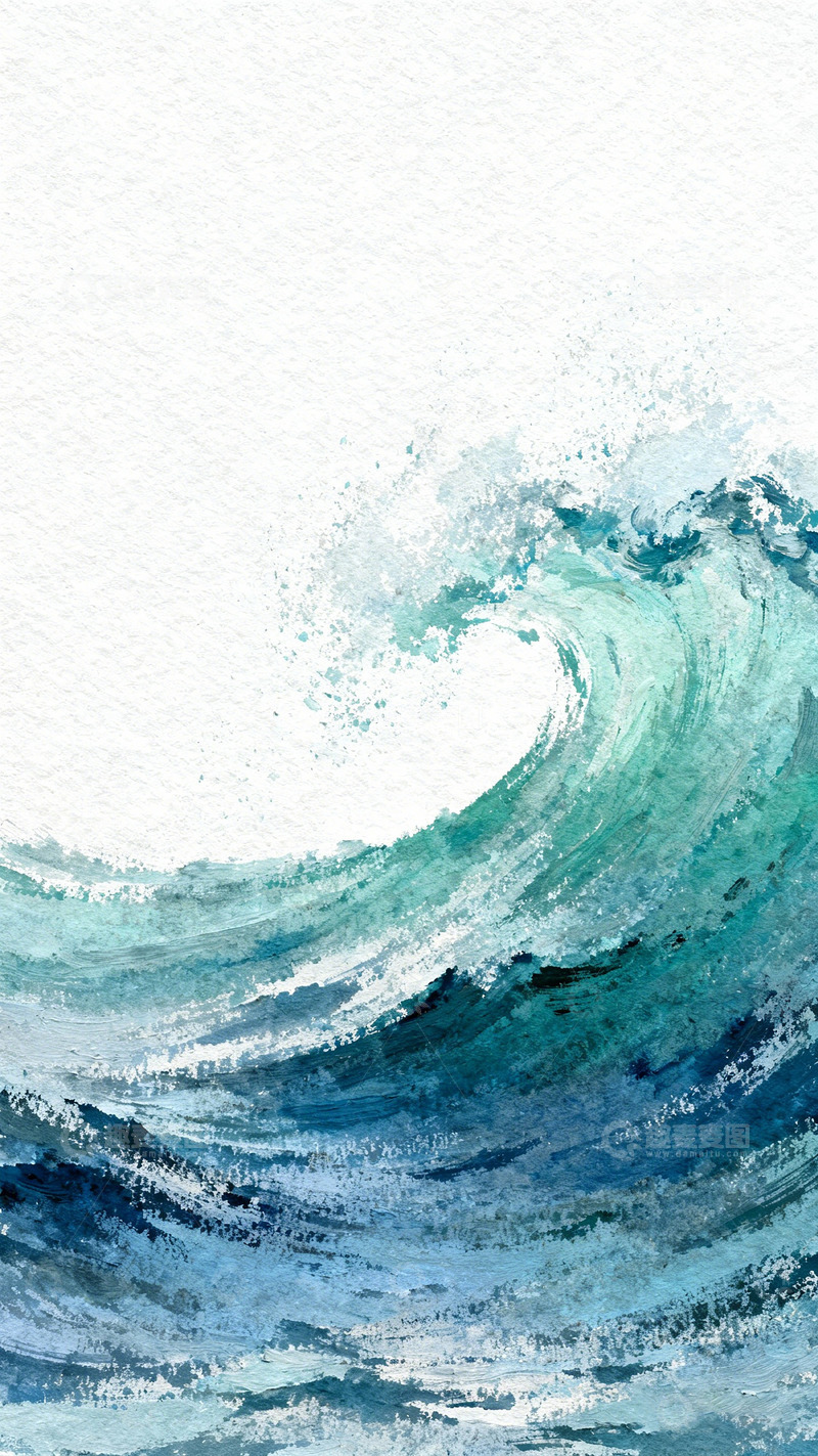 高清大图下载【趣麦麦图】水彩海浪艺术画作