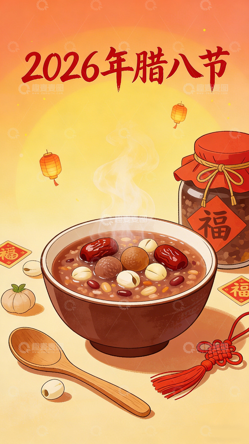 高清大图下载【趣麦麦图】-2026年腊八节节庆插画