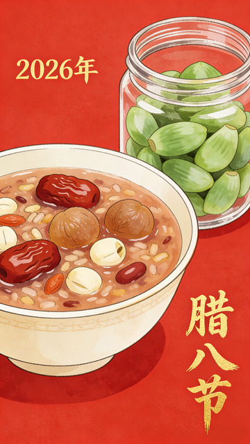2026年腊八节腊八粥青蒜插画