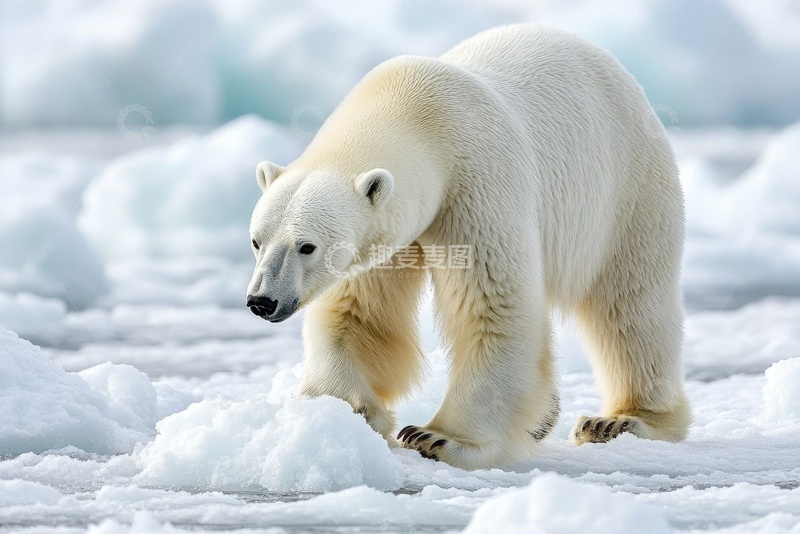 高清大图下载【趣麦麦图】北极冰天雪地里行走的北极熊