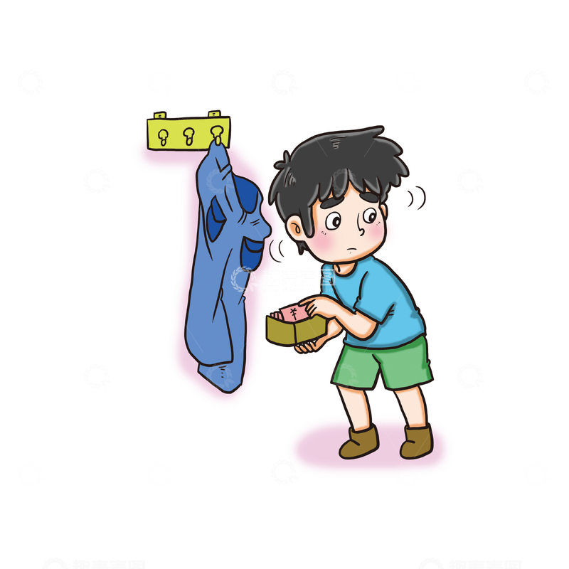 源文件下载【趣麦麦图】-小男孩偷拿裤子里的钱插画