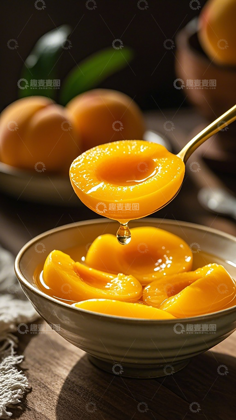 高清大图下载【趣麦麦图】金黄蜜桃糖水美食摄影