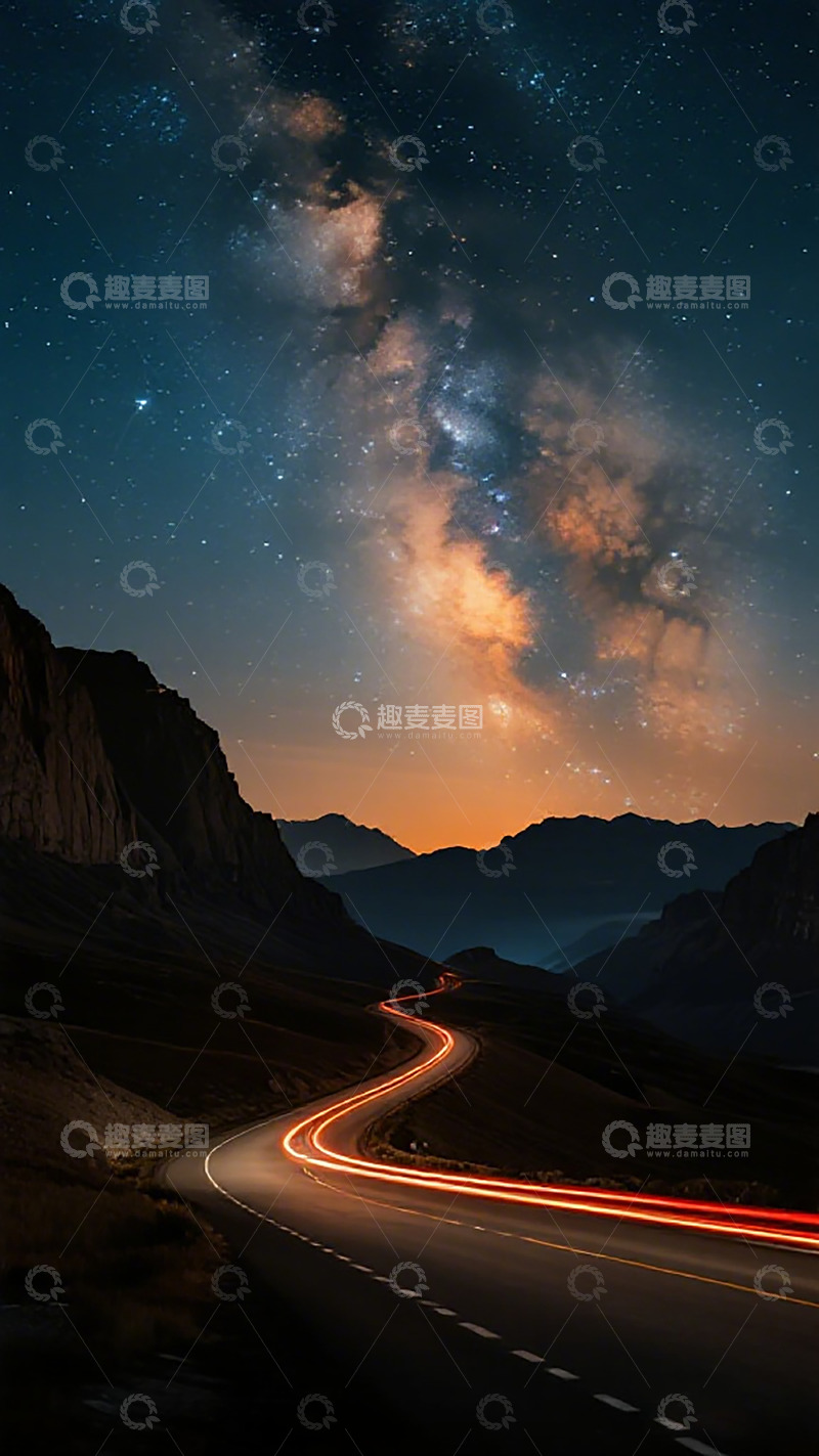高清大图下载【趣麦麦图】星空公路夜景