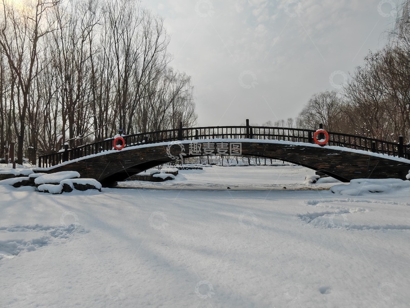 高清大图下载【趣麦麦图】-冬日雪景拱桥摄影