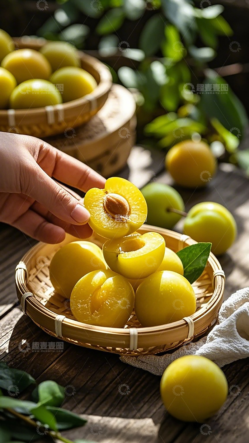 高清大图下载【趣麦麦图】阳光下的黄梅果