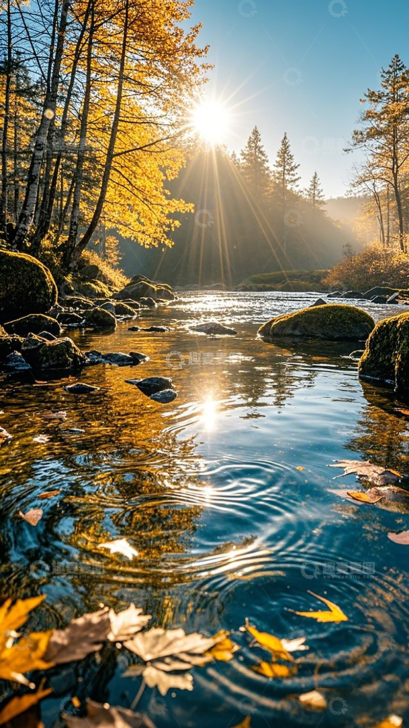 高清大图下载【趣麦麦图】秋日溪流阳光美景摄影