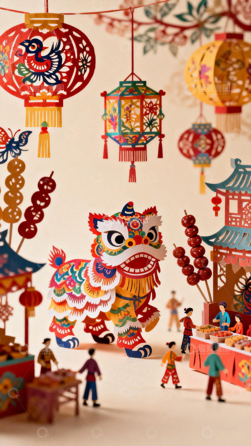 高清大图下载【趣麦麦图】纸艺中国节庆场景