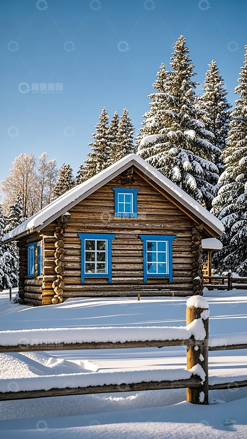 高清大图下载【趣麦麦图】冬日木屋雪景风光摄影