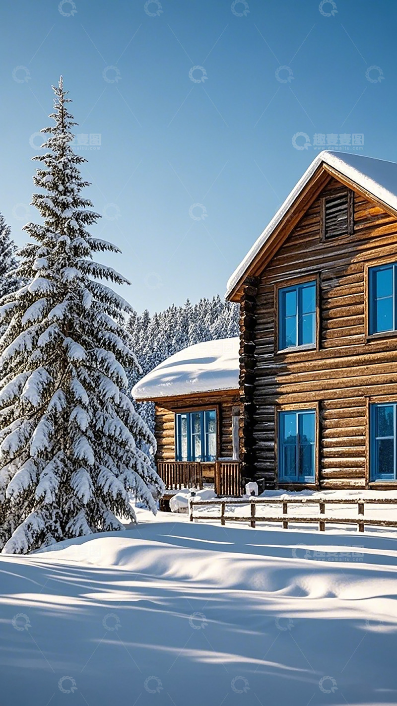 高清大图下载【趣麦麦图】雪中小木屋风景摄影