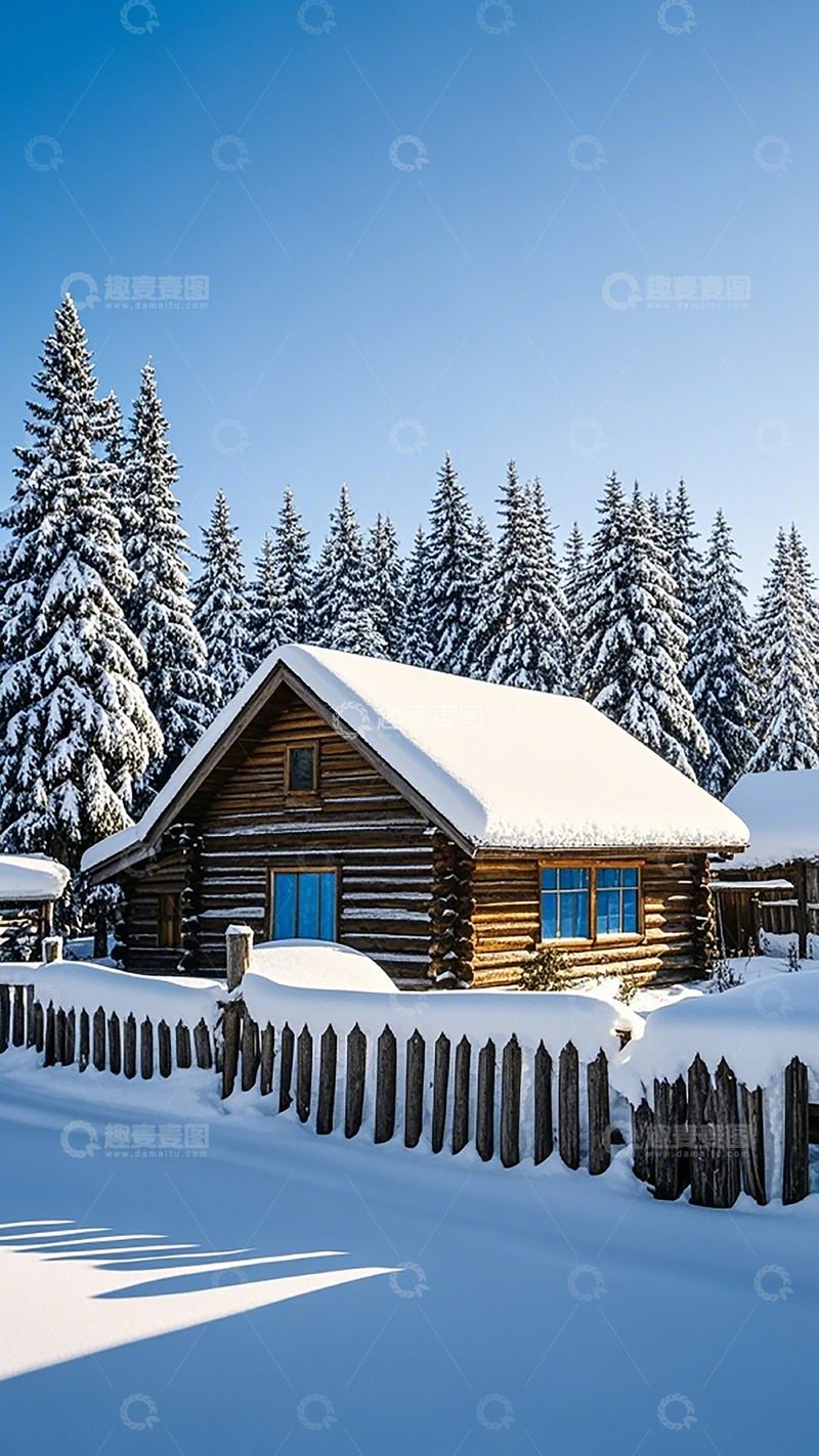 高清大图下载【趣麦麦图】雪中小木屋风光摄影