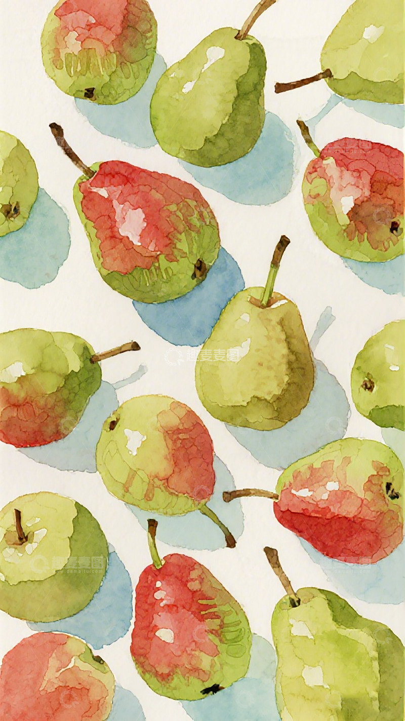 高清大图下载【趣麦麦图】水彩苹果装饰画图案