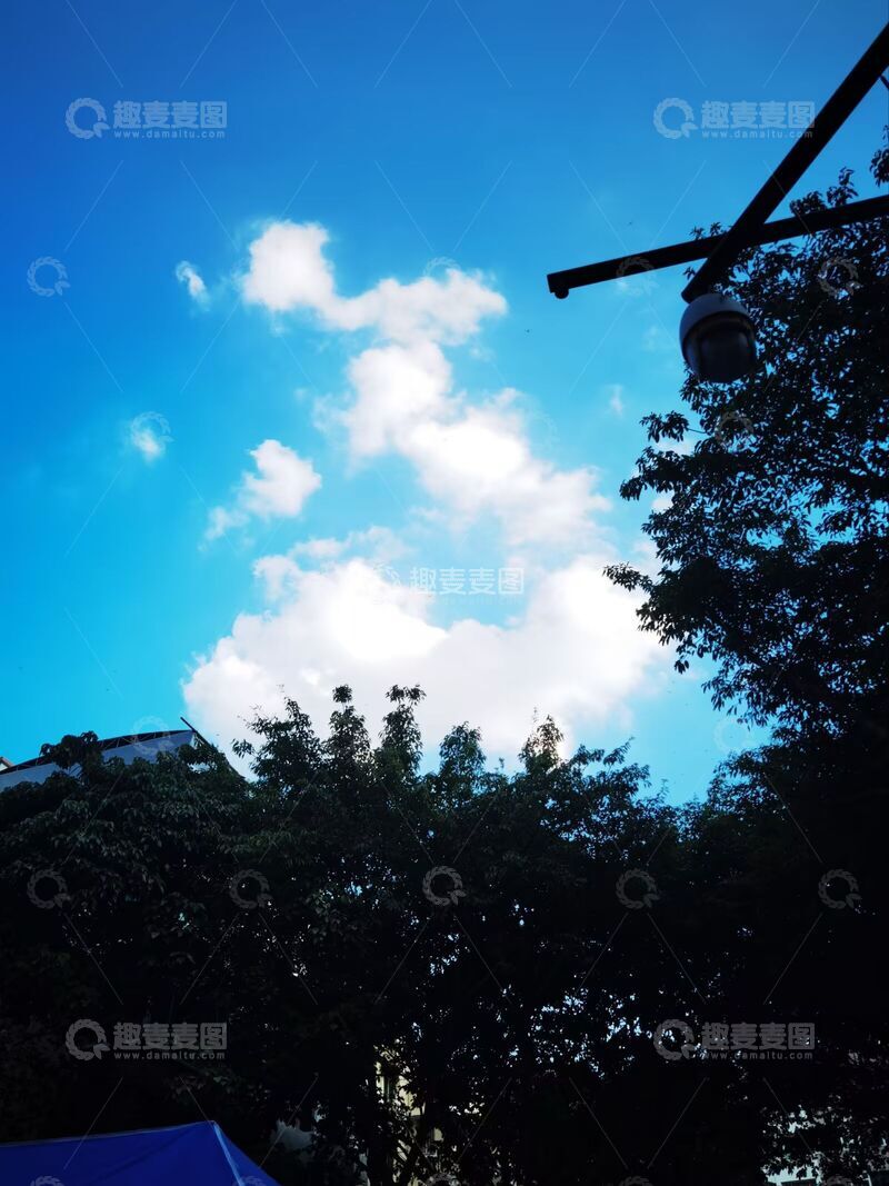 高清大图下载【趣麦麦图】蓝天白云树影街灯