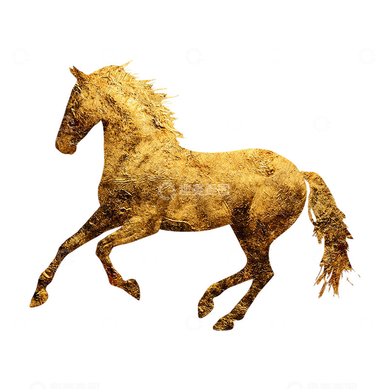高清大图下载【趣麦麦图】金色骏马艺术插画