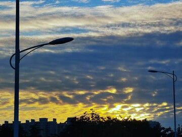 黄昏街景路灯剪影