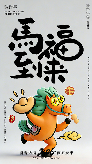 新春卡通3D马年海报