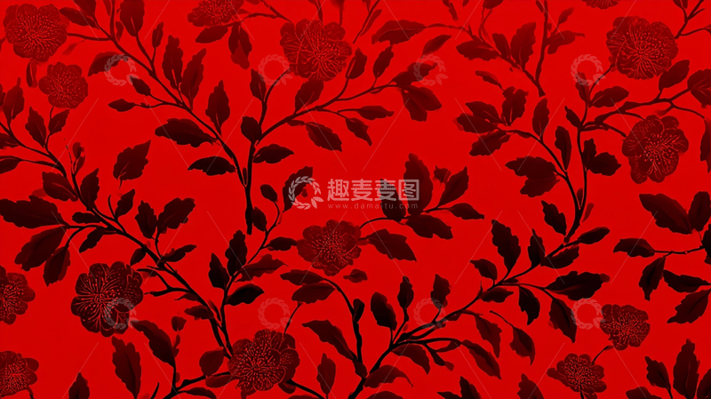 高清大图下载【趣麦麦图】红色花卉传统图案壁纸