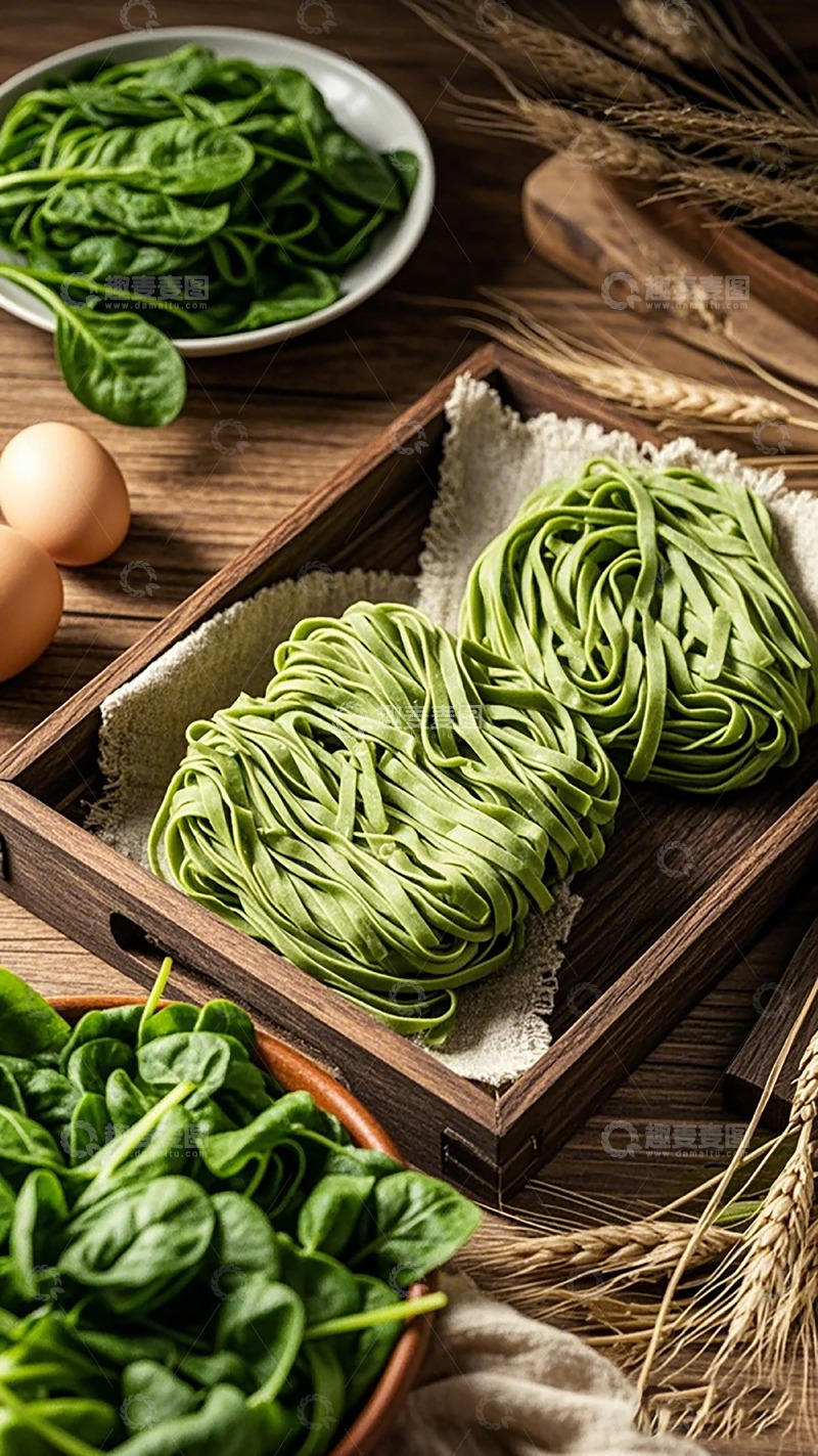 高清大图下载【趣麦麦图】绿色面条制作展示
