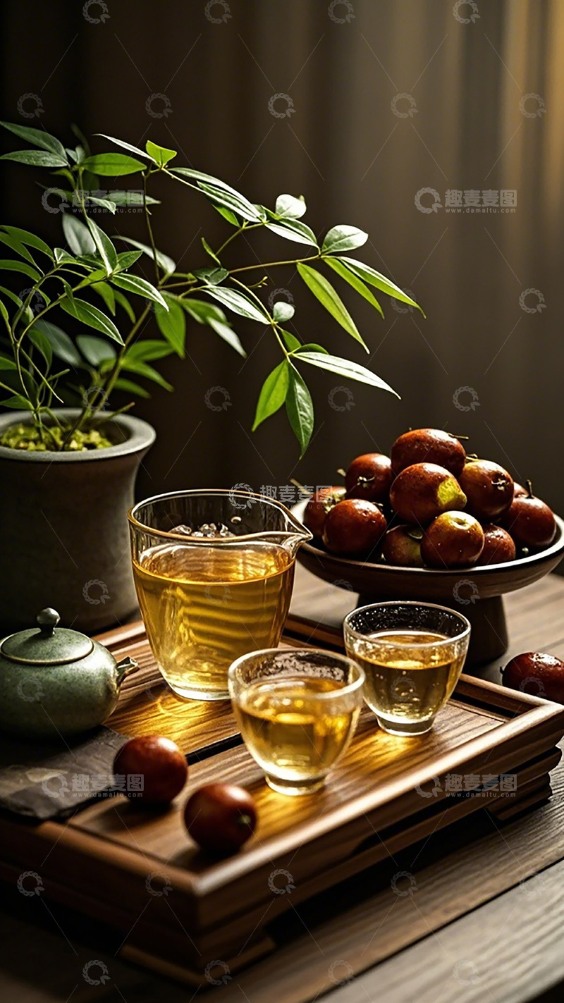 高清大图下载【趣麦麦图】雅趣茶席果子茶具