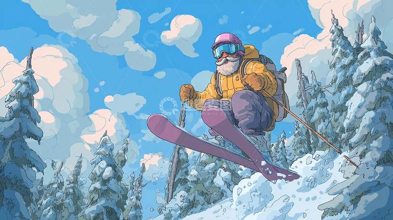 高清大图下载【趣麦麦图】雪地滑雪勇者