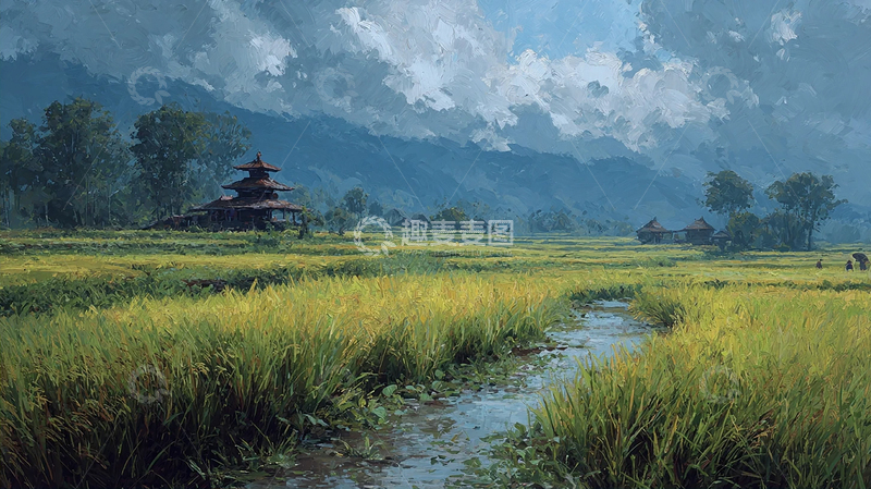 高清大图下载【趣麦麦图】雾气缭绕的稻田